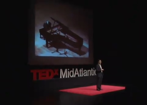 Charles Lamb Your Brain on Improv Charles Lamb on stage with slide of jazz pianist Keith Jarrett